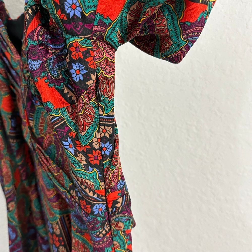 Veronica Beard Bellino Silk Long Sleeve Paisley Mini Dress Flame Red Size 4 Boho - Picture 5 of 12